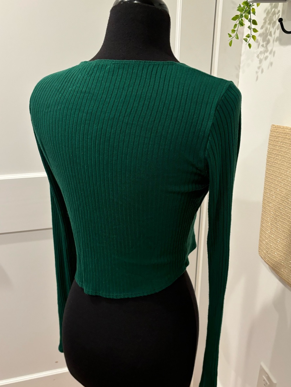 Reformation Petalo Wrap Style Knit Top Pine Green Womens Large Fall Ribbed Boho - Picture 5 of 16
